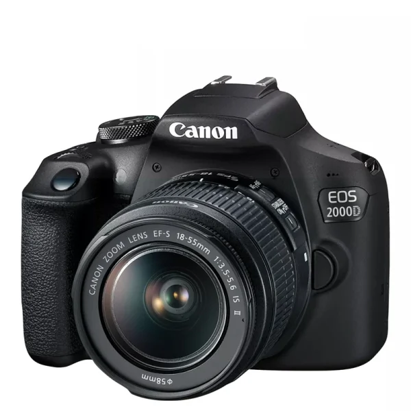 دوربین عکاسی DSLR کانن مدل EOS 2000D با حسگر 24.1 مگاپیکسل، لنز 18-55 میلی‌متر IS II، صفحه‌نمایش 3 اینچ، فیلم‌برداری Full HD، مناسب عکاسان مبتدی و نیمه‌حرفه‌ای